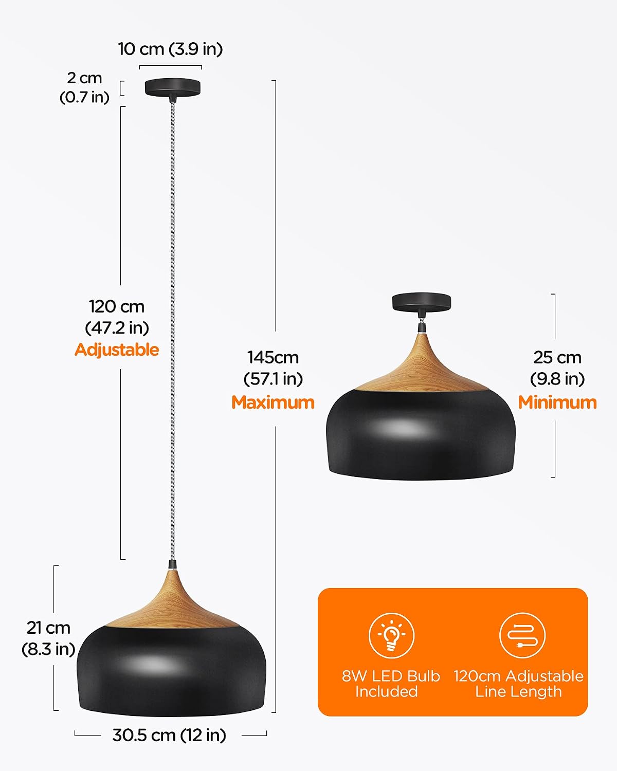 Lámpara colgante moderna LED patrón madera negro