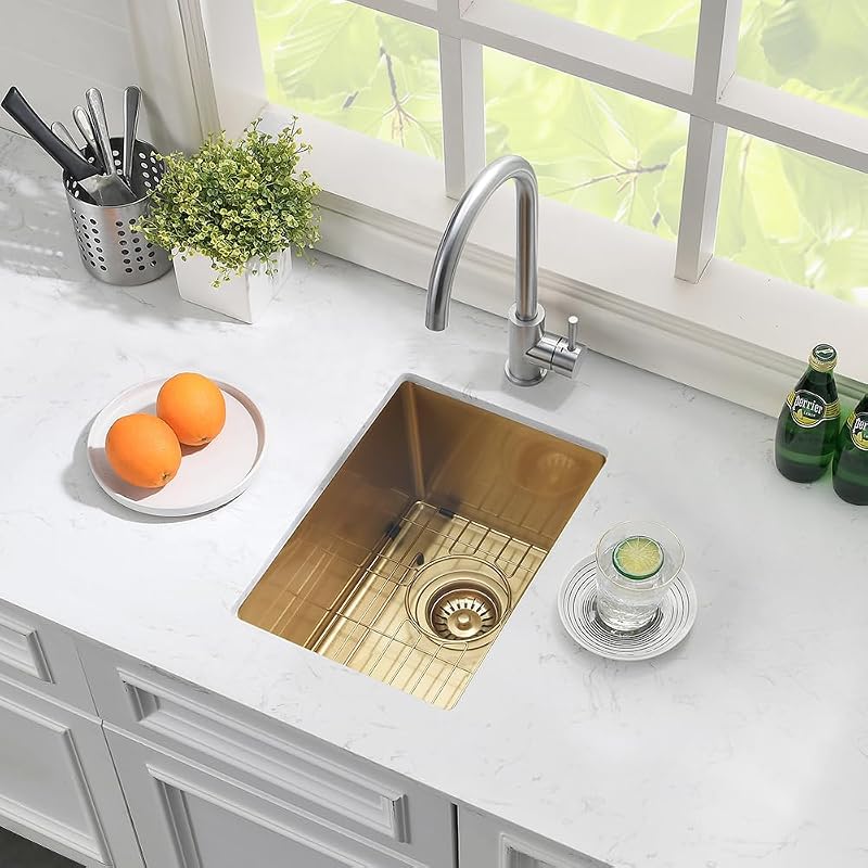 Fregadero cocina 12x16" dorado acero inox 16ga fondo