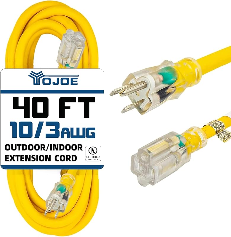 Cable extensión 40pies 15A resistente amarillo con extremo