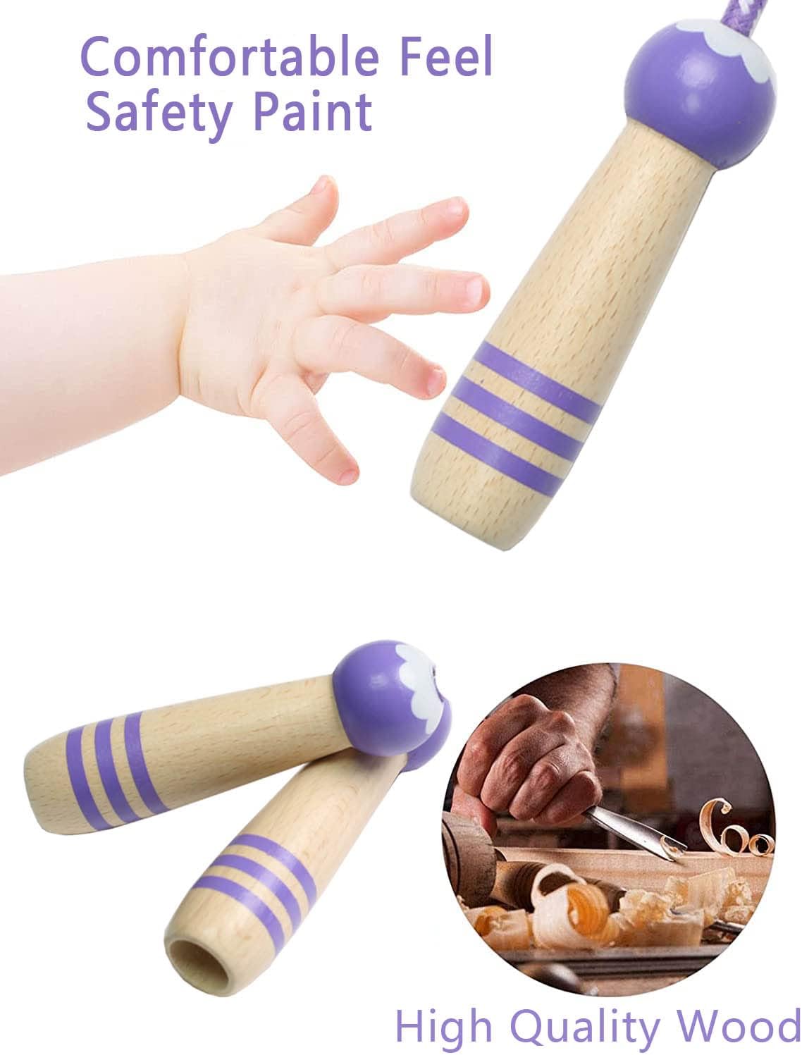 Cuerda saltar ajustable 7pulg algodón mango madera niños