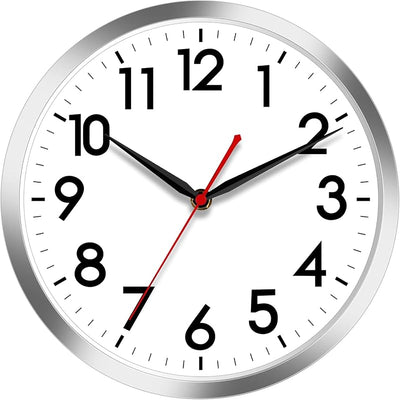 Reloj pared silencioso 10pulg plateado decorativo cocina baño