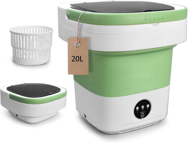 Lavadora portátil 20l cesta giratoria 3 modos limpieza verde