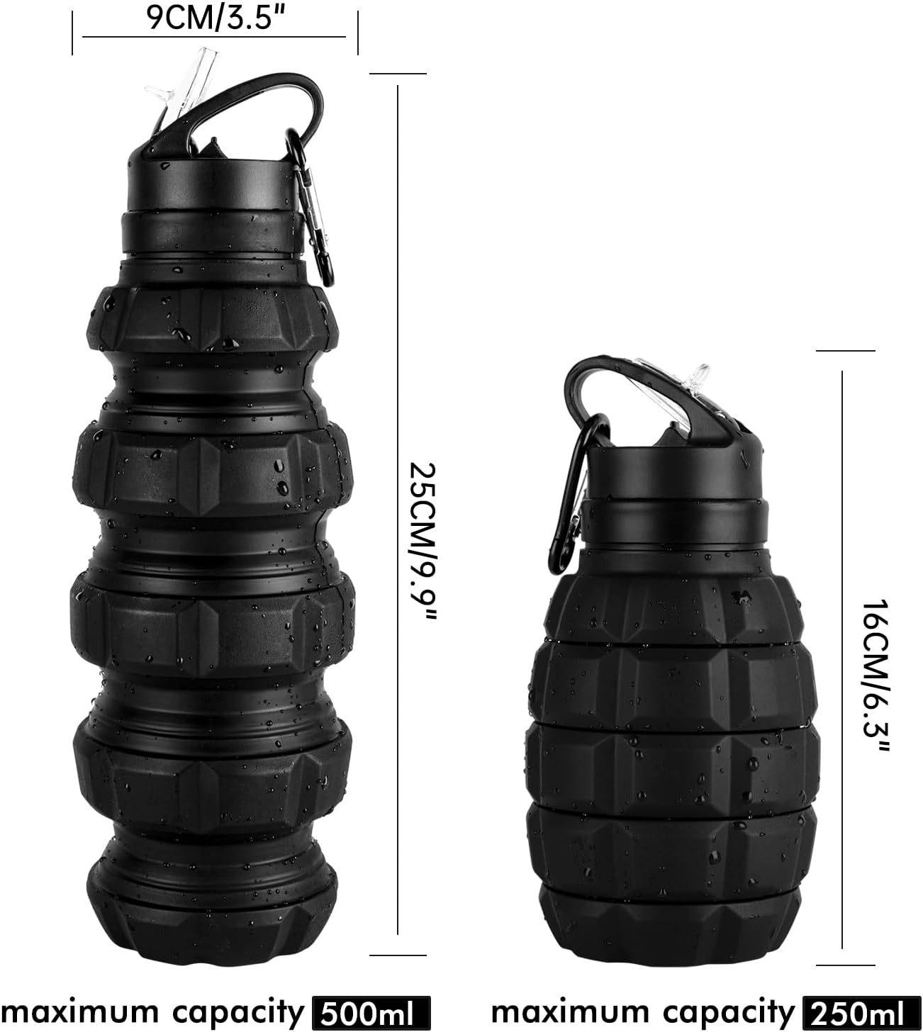 Botella agua plegable viaje 19.6oz sin BPA negro