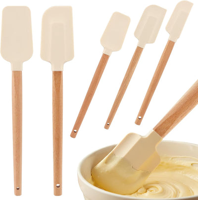 Set 5 Espátulas Silicona Antiadherentes Agarre Madera