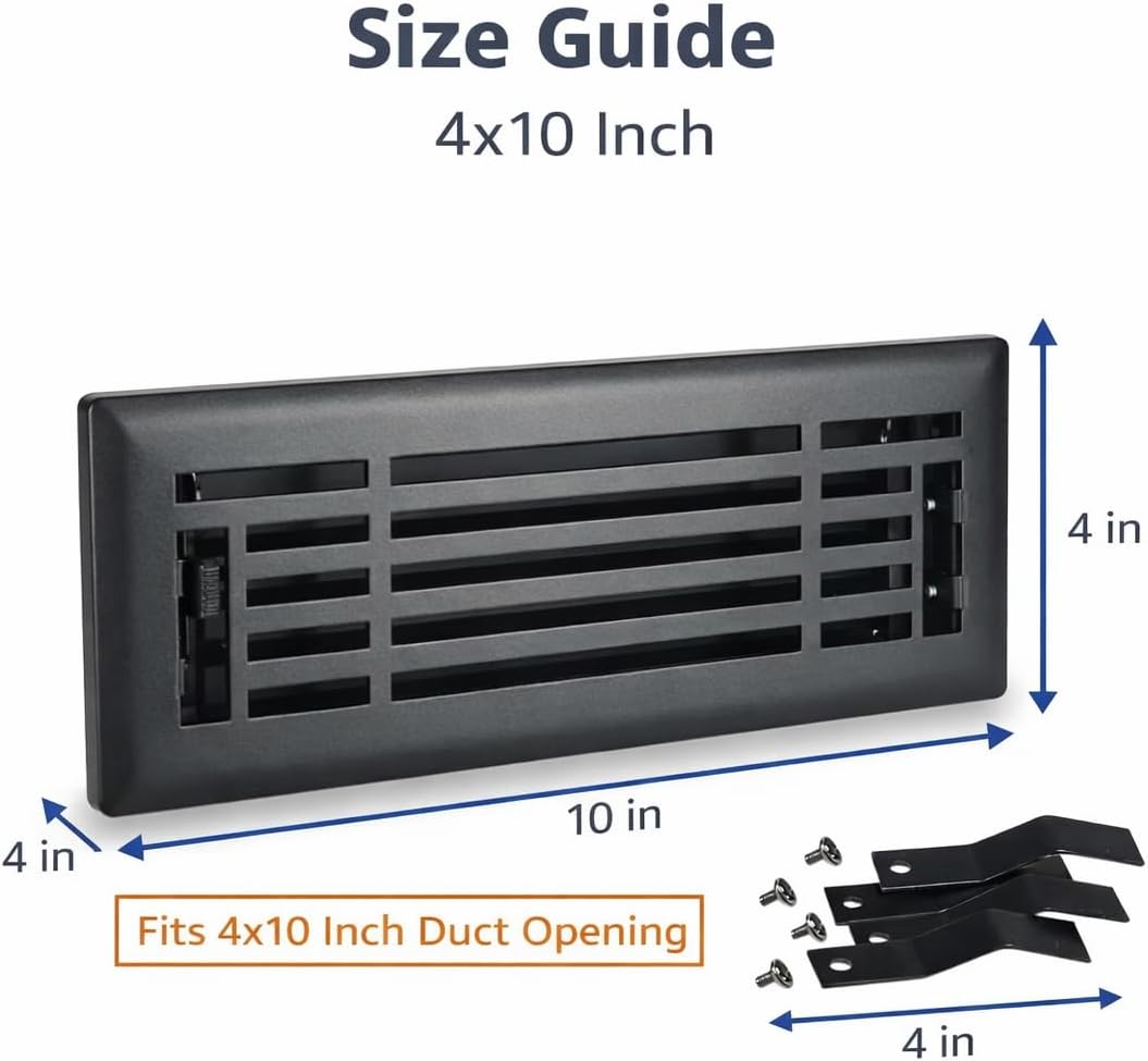 Registro suelo acero negro texturizado 4x10pulg con clips