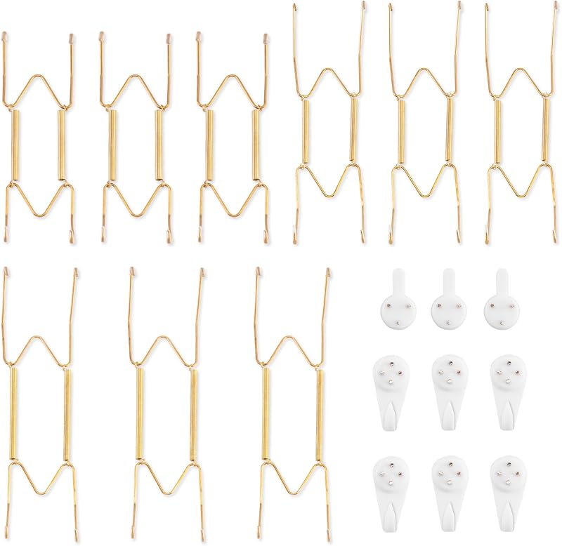 9 Ganchos Acero Inox para Placas Pared 6-11pulg Dorado
