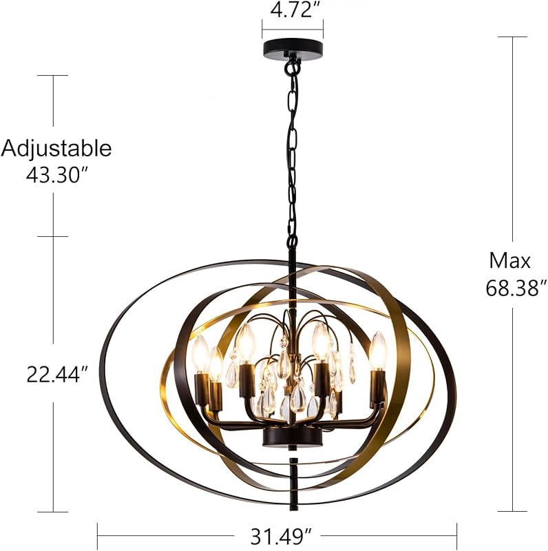 Candelabro cristal negro dorado 6 luces 31" sala comedor