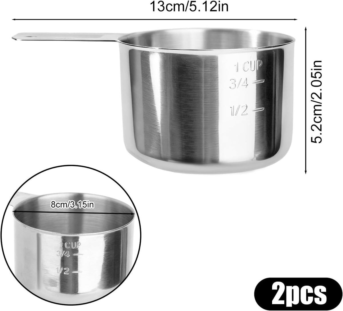 2 Tazas Medidoras Acero Inox 8.5oz Cuchara Metal Lavavajillas