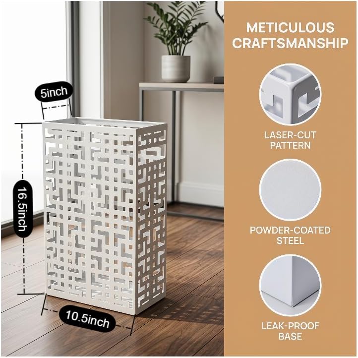 Soporte paraguas metal estante blanco 16x10x5"