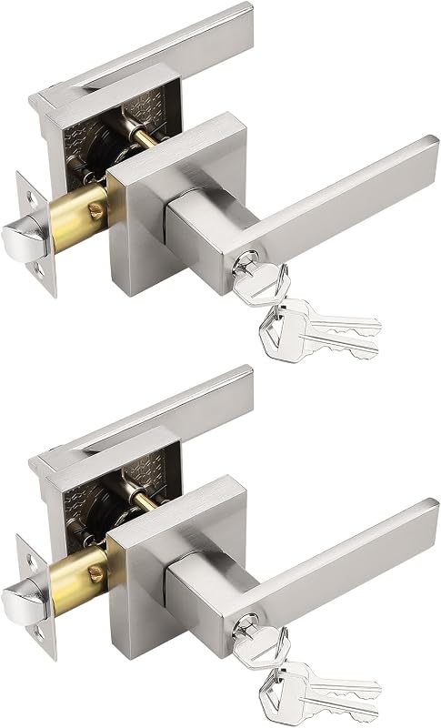 2 Manijas Puerta Níquel Cepillado Exteriores Interiores