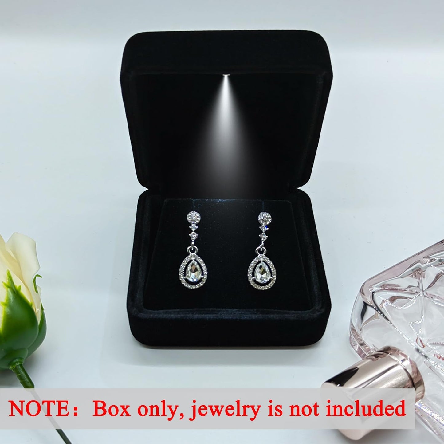 Caja aretes terciopelo con luz LED regalo boda