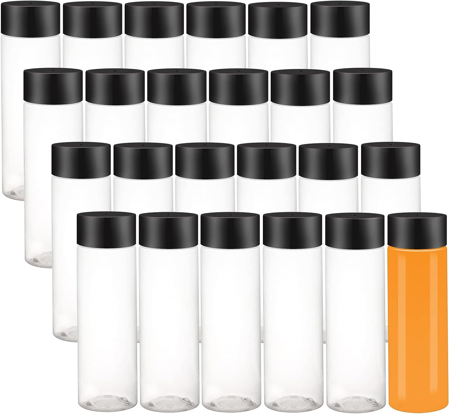 24 Botellas PET 12oz Transparentes con Tapas Reutilizables