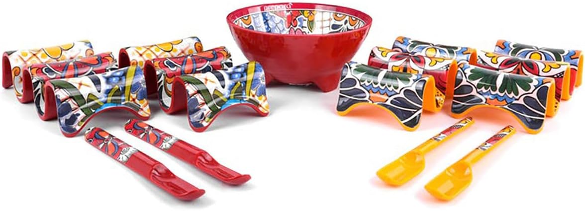Set taco Talavera 6pulg 4 cucharas 4 soportes