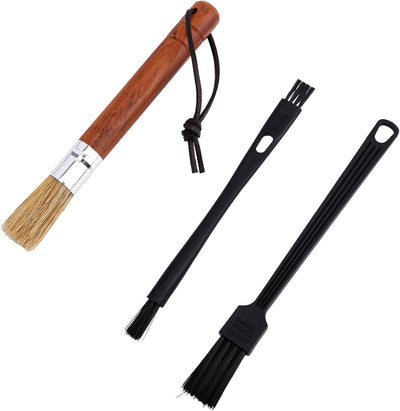 Juego de 3 cepillos de limpieza para molinillo de café con mango de madera