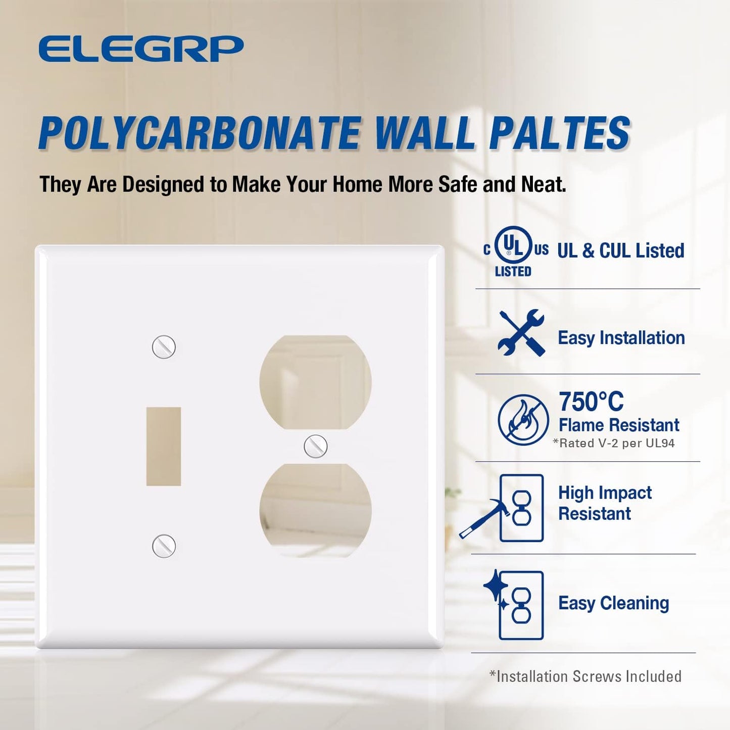 Placa pared interruptor palanca salida dúplex tamaño mediano