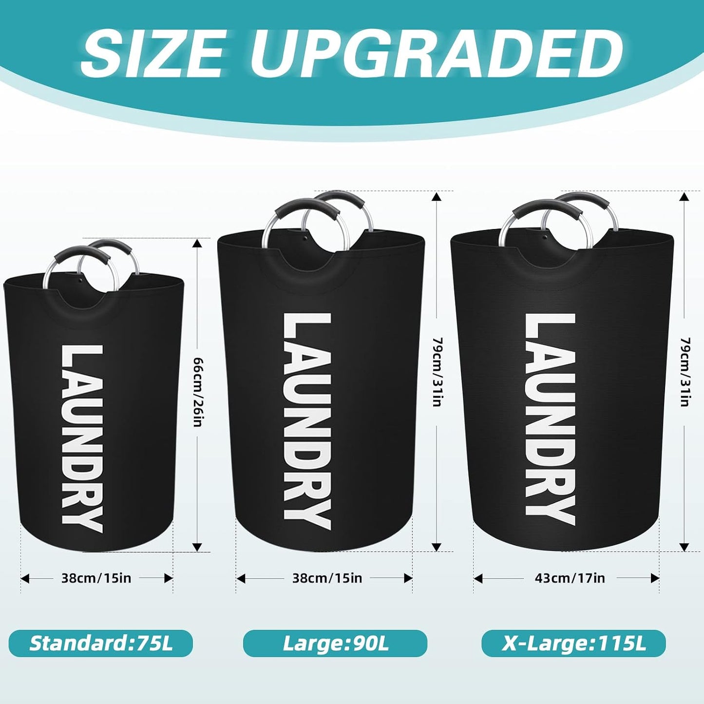 Cesta ropa sucia 75L plegable impermeable con asas aluminio