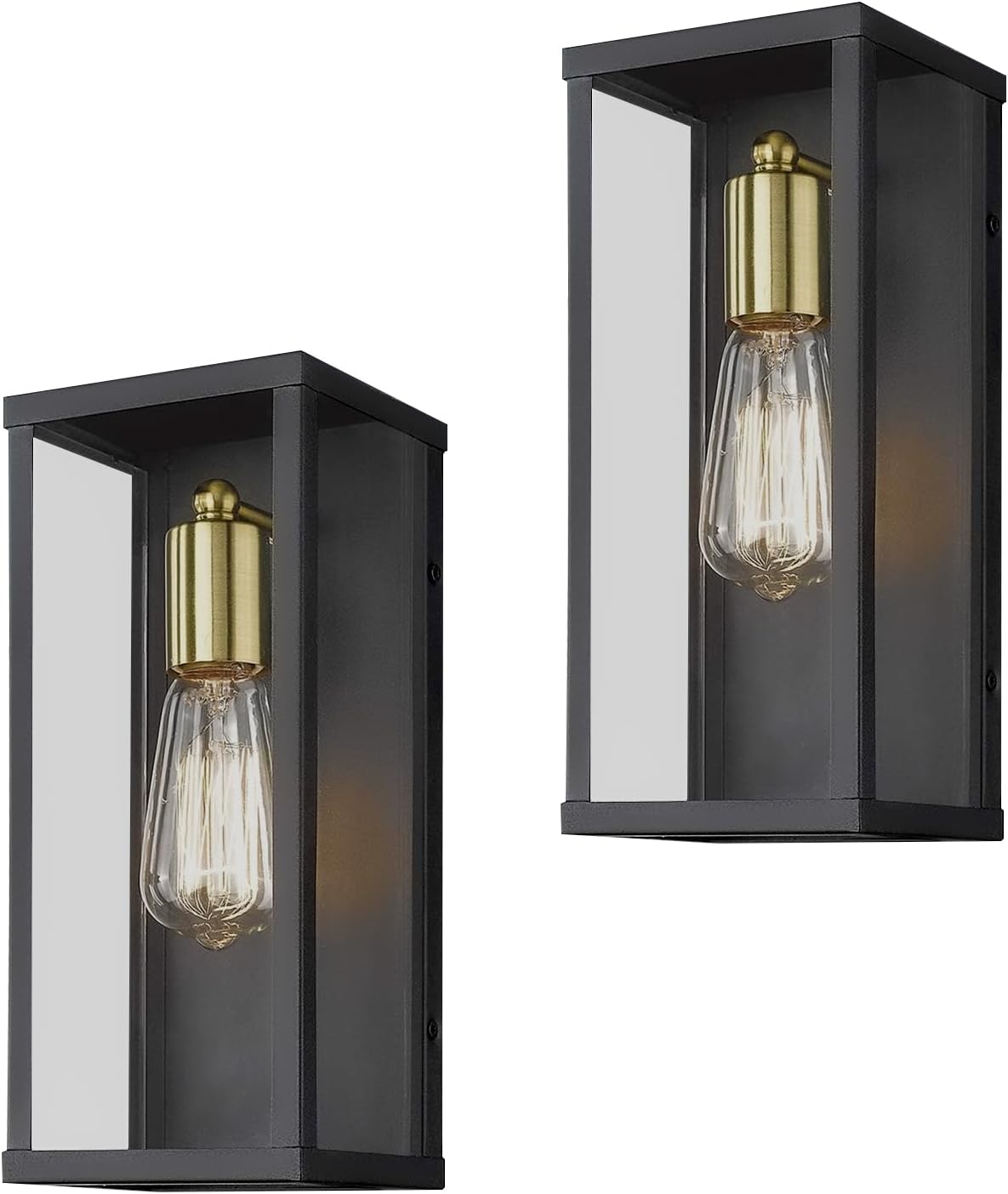 2 Pzas Lámpara Pared Exteriores Negro Mate Vidrio
