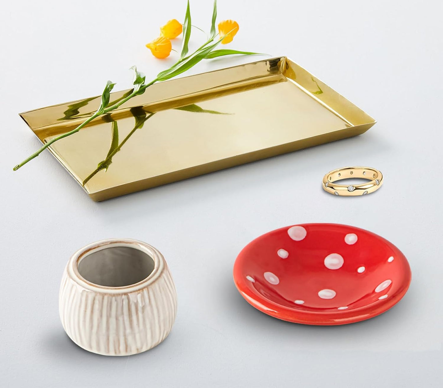 Soporte anillos forma seta plato cerámico rojo