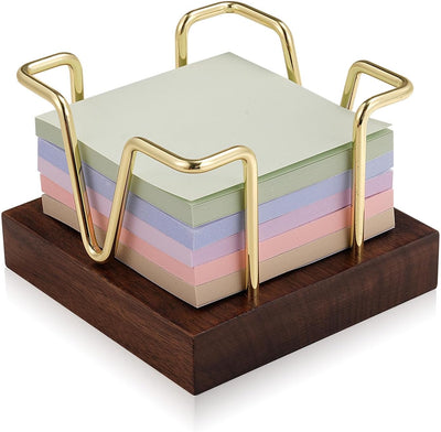 Soporte notas adhesivas madera 3x3" oficina dorado