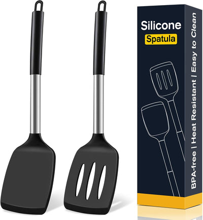 2 Pzas Espátulas Silicona Antiadherente para Cocina Negro