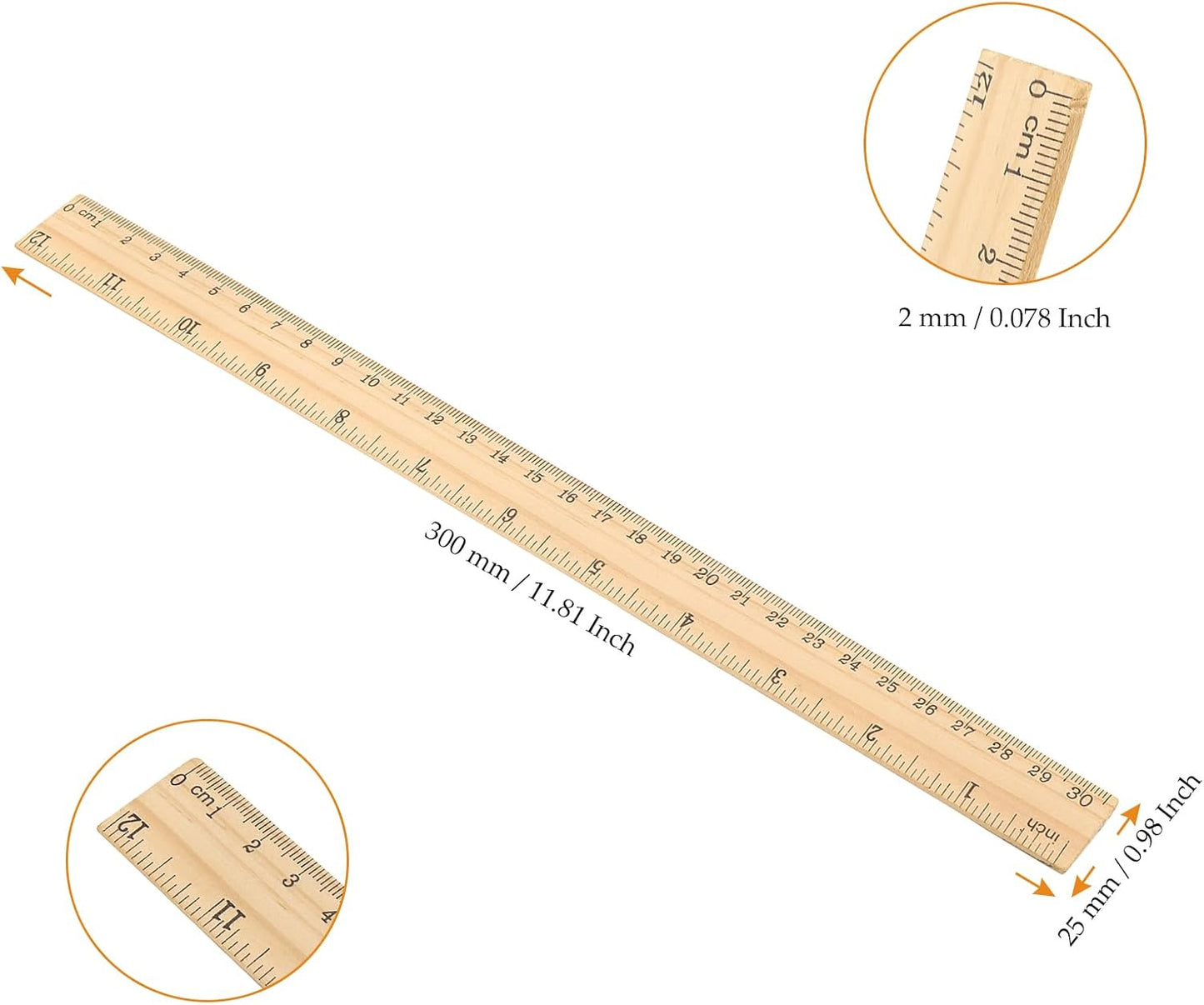 Pack 144 reglas madera 12pulg con cm y pulg oficina