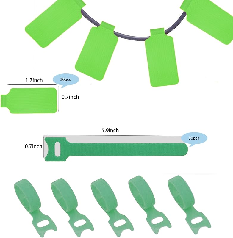 Juego etiquetas cables y lazos reutilizables 30uds verde
