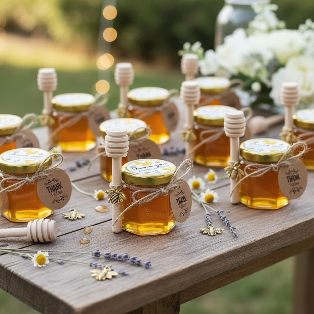 20 Mini Tarros Miel con Gotero Tapas Doradas Regalo Boda