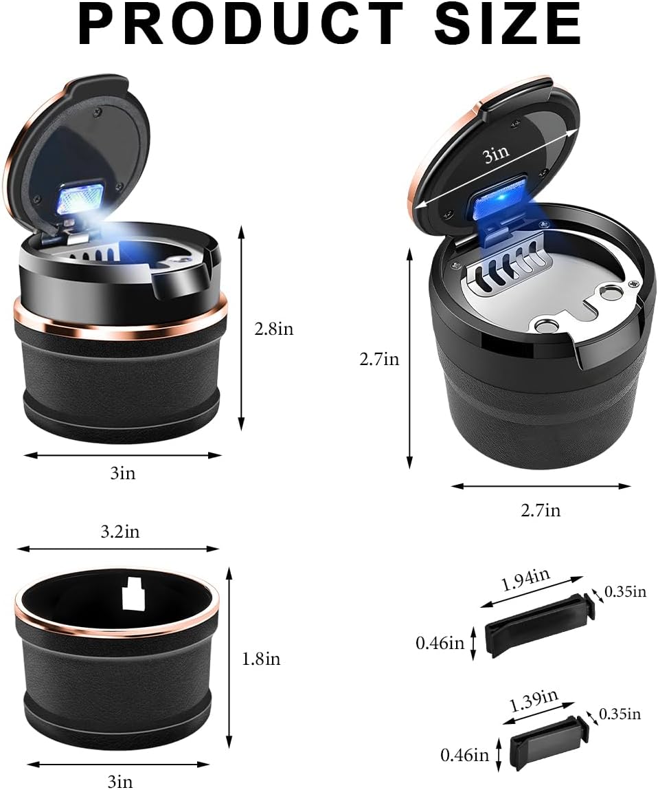 Cenicero auto con luz LED azul desmontable para portavasos