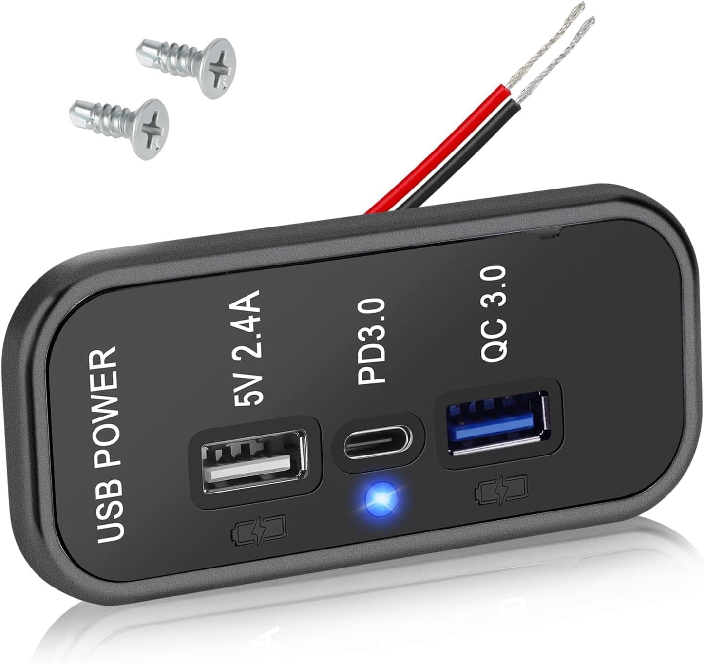 Panel enchufe coche 3 puertos USB 12V PD3.0 QC3.0