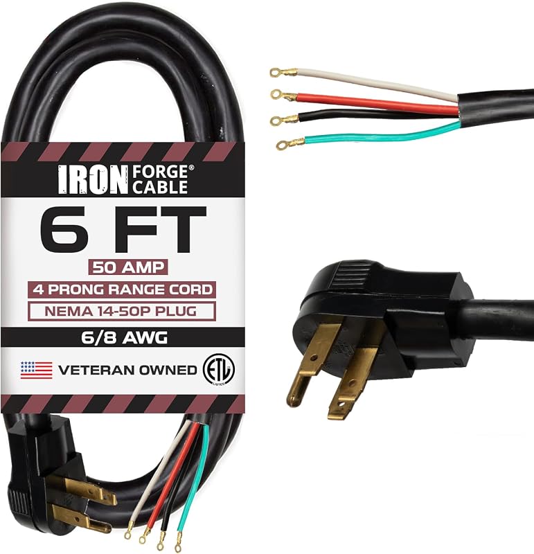 Cable STW 6/8 AWG NEMA 14-50 50A extremo abierto para cocina