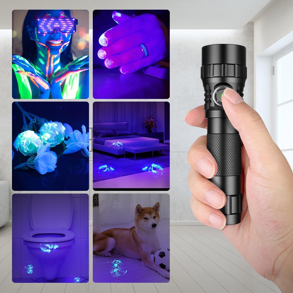 Linterna UV 395nm 10W 2 modos detector orina mascotas