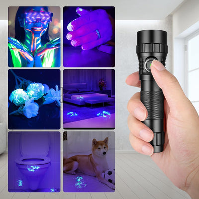 Linterna UV 395nm 10W 2 modos detector orina mascotas