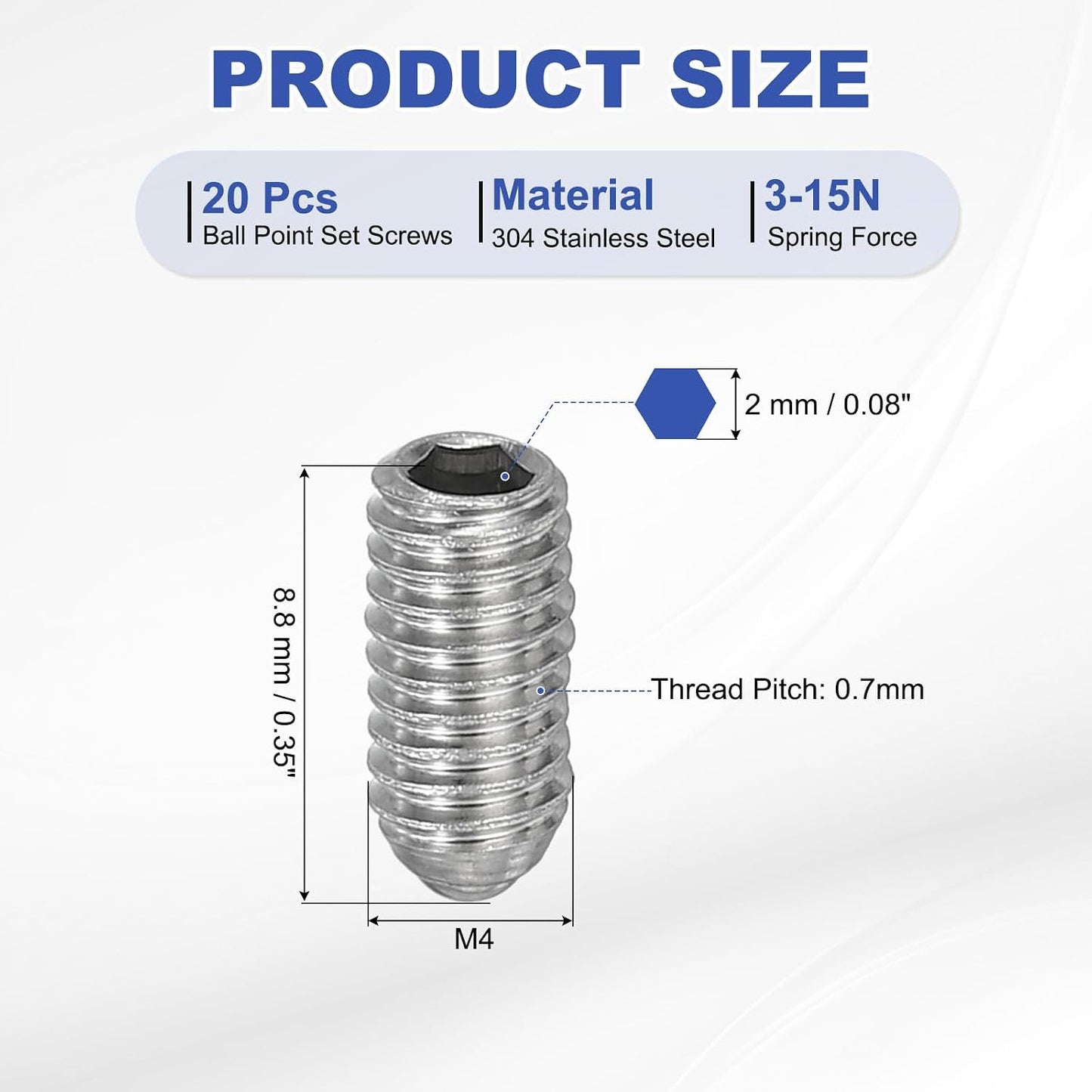 Tornillos bola acero inox 304 20 pzas hex con resorte