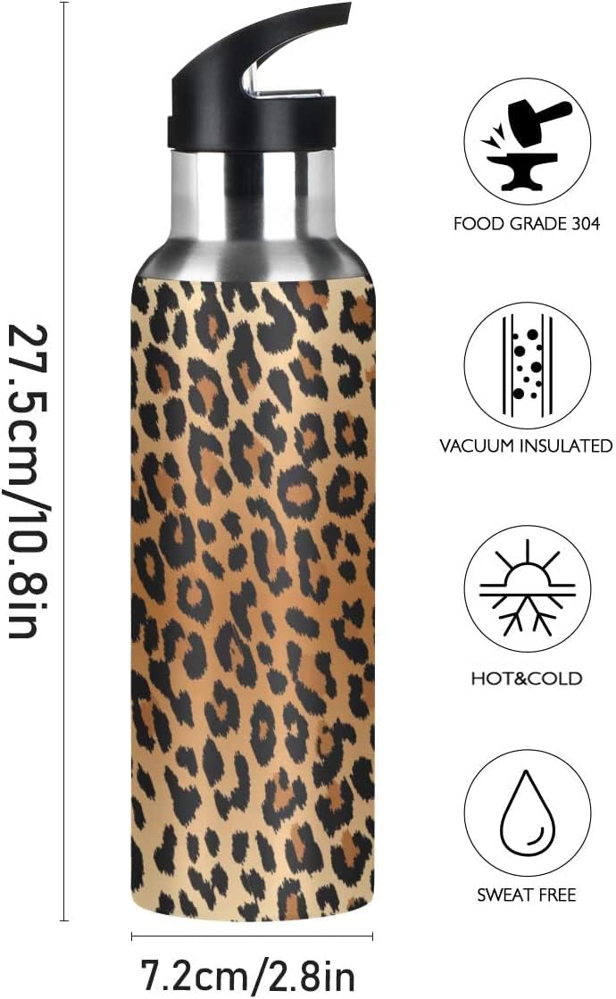 Botella agua deportiva acero inox termo leopardo 600ml