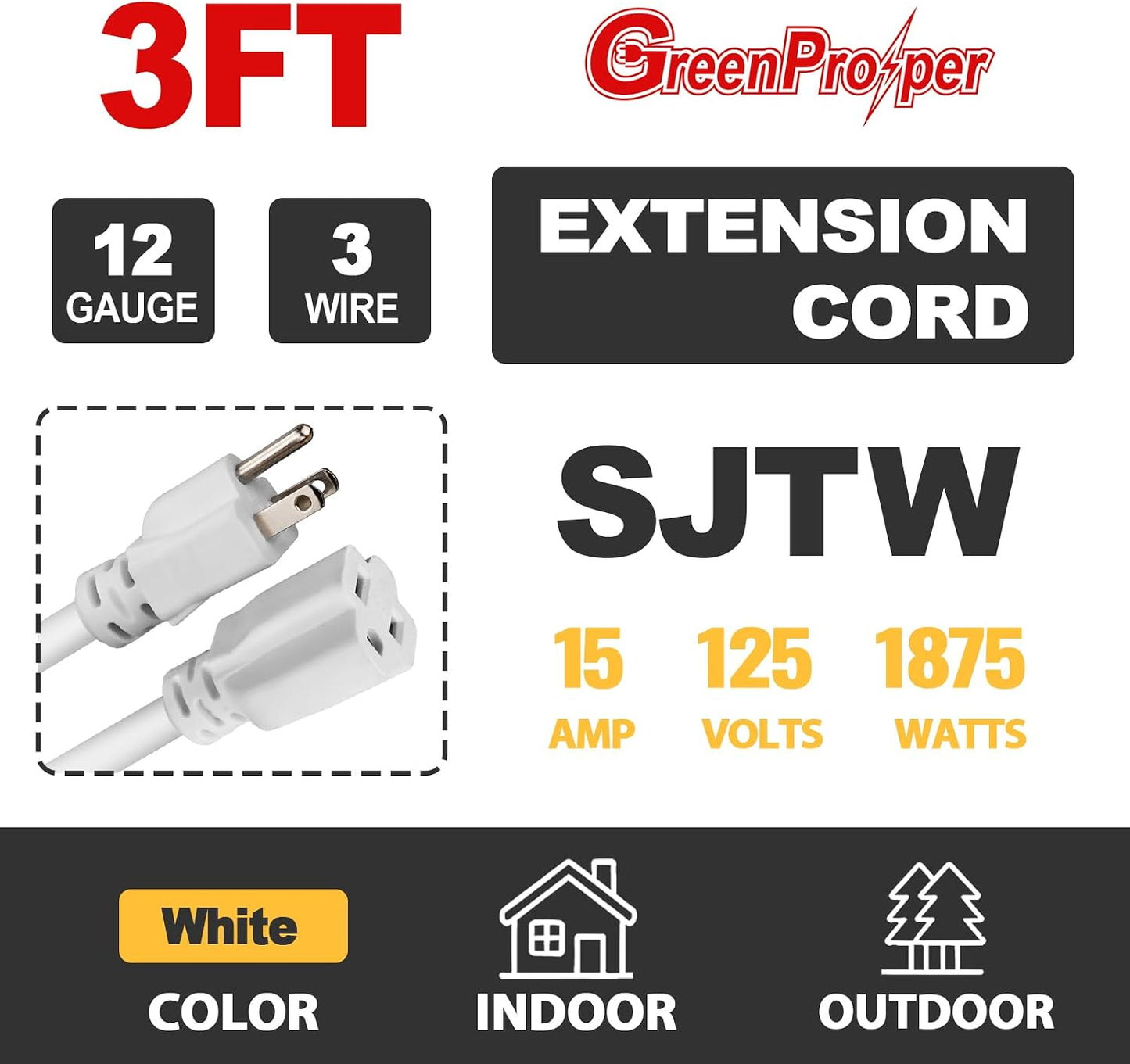Cable extensión 3 pies exterior ignífugo 15A 1875W