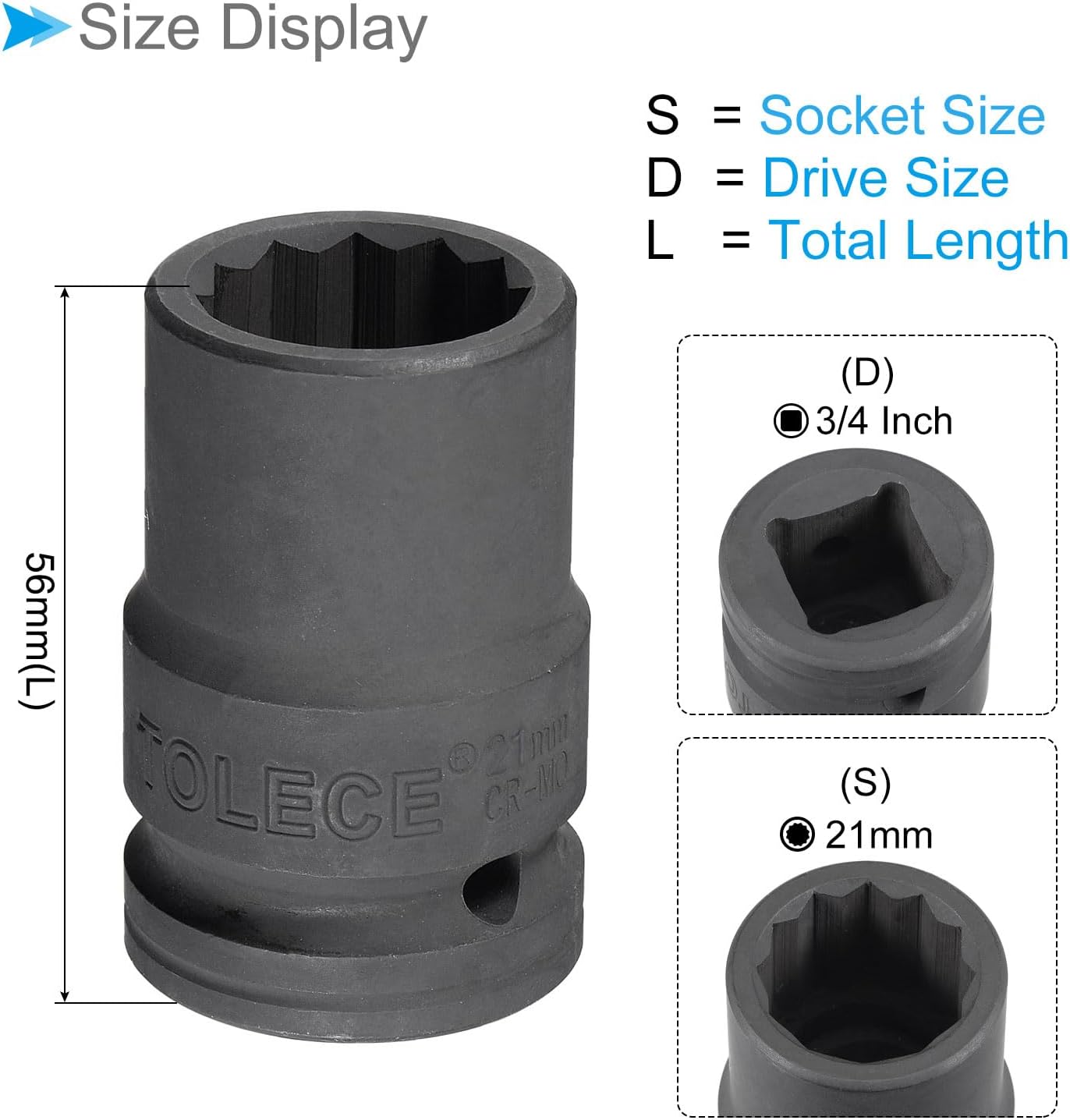 Enchufe impacto 3/4 pulg zócalo 2.205pulg cr-mo 12 puntos