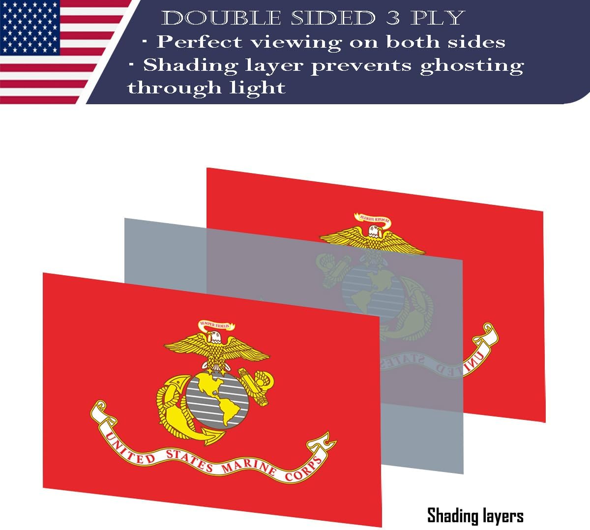 Bandera cuerpo marines 3x5 doble cara poliéster resistente