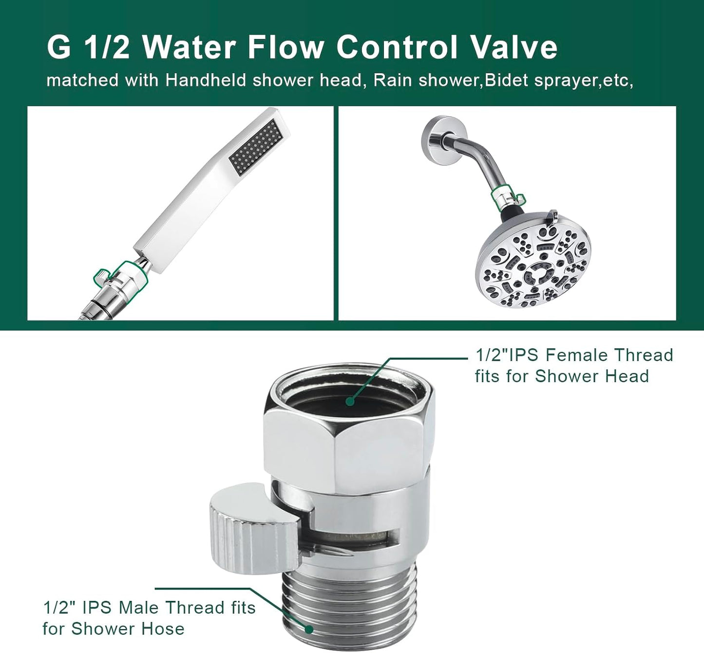 Válvula cierre ducha latón G1/2 control flujo agua cromado