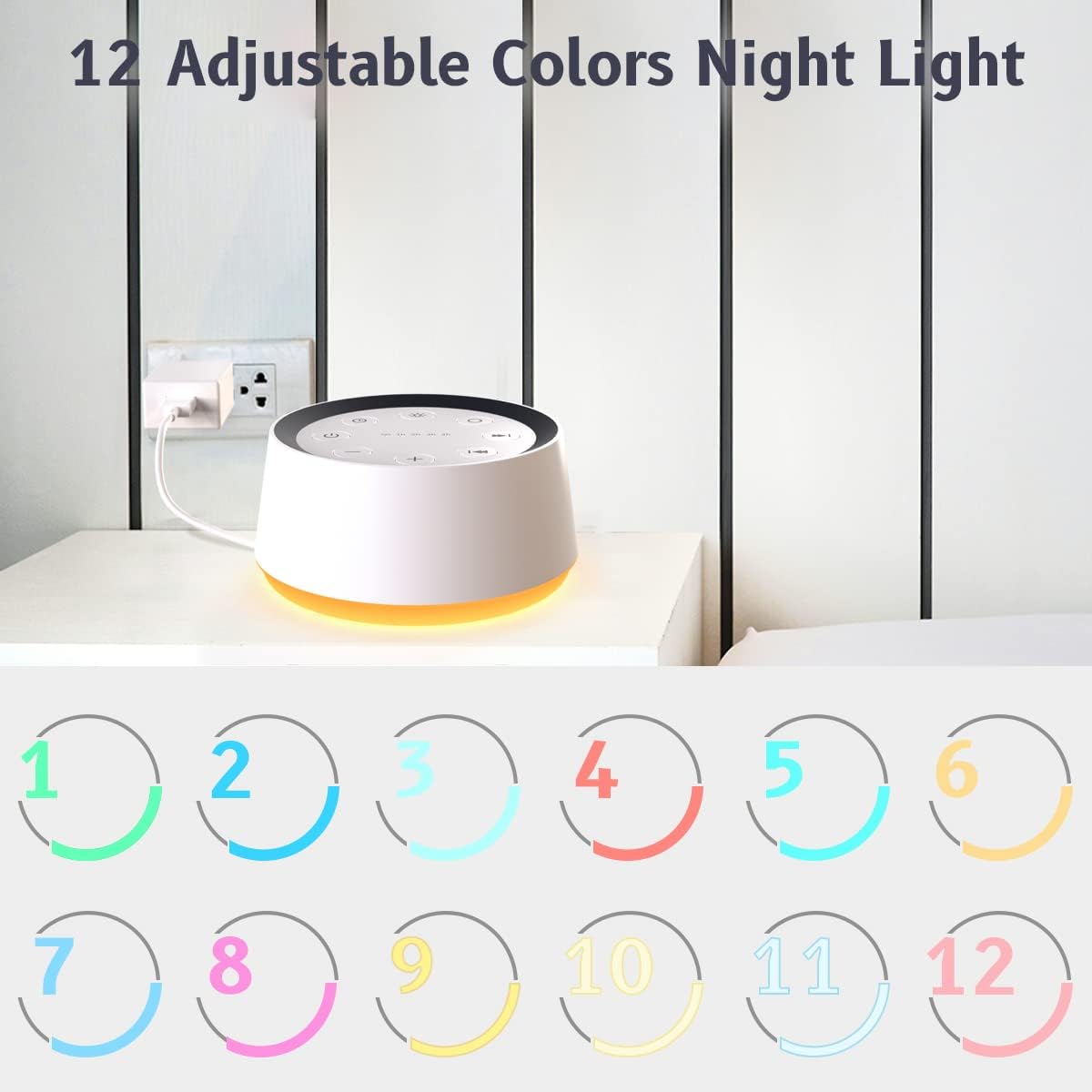 Máquina sonido relajante con luz 12 colores y 36 niveles