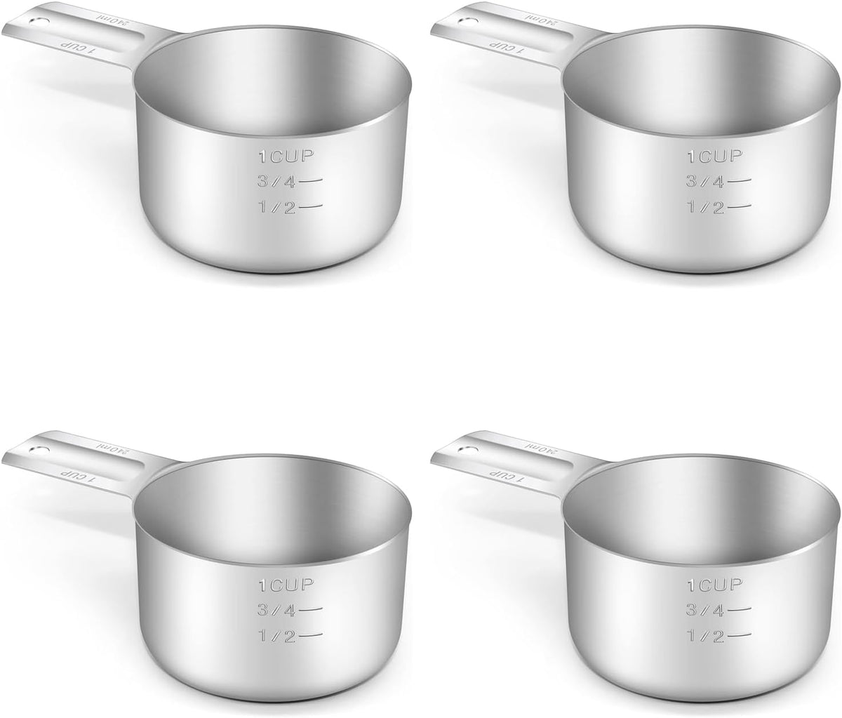 4 Tazas Medidoras Acero Inox 8oz con Cuchara