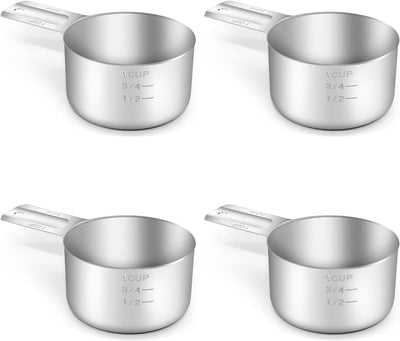 4 Tazas Medidoras Acero Inox 8oz con Cuchara