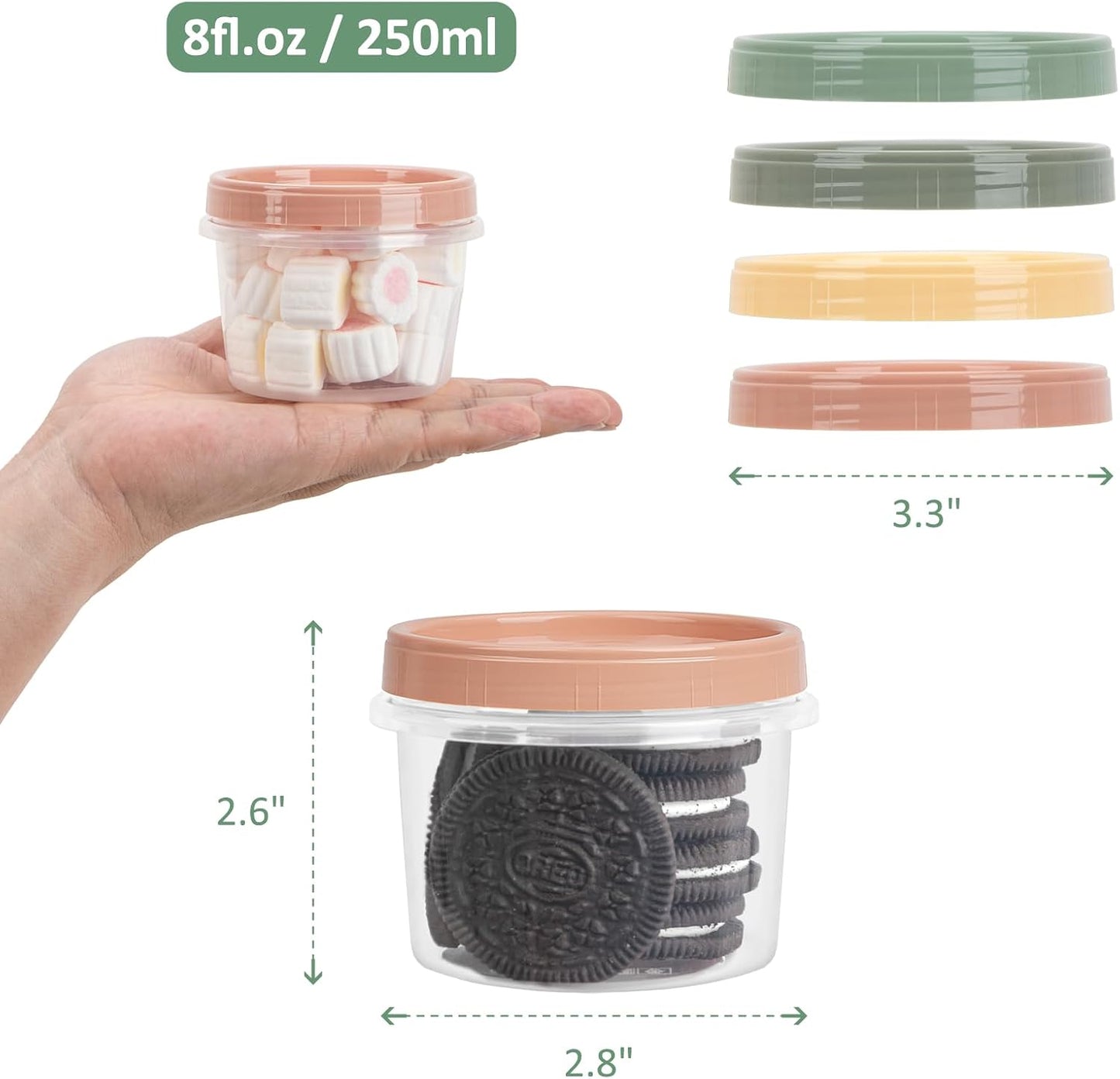 Recipientes 8oz con tapa rosca reutilizables 4 pzas