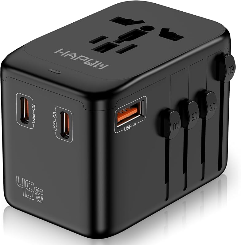 Adaptador enchufe mundial 45W GaN con 3 USB-C y 1 USB-A