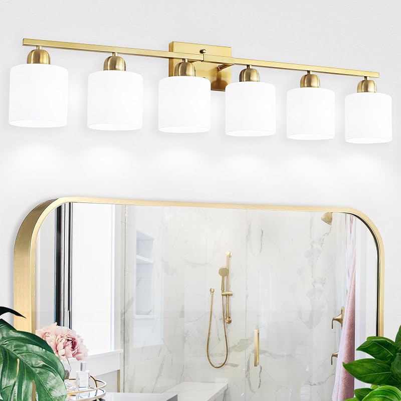 Lámpara tocador baño 6 luces doradas 38" espejo sala