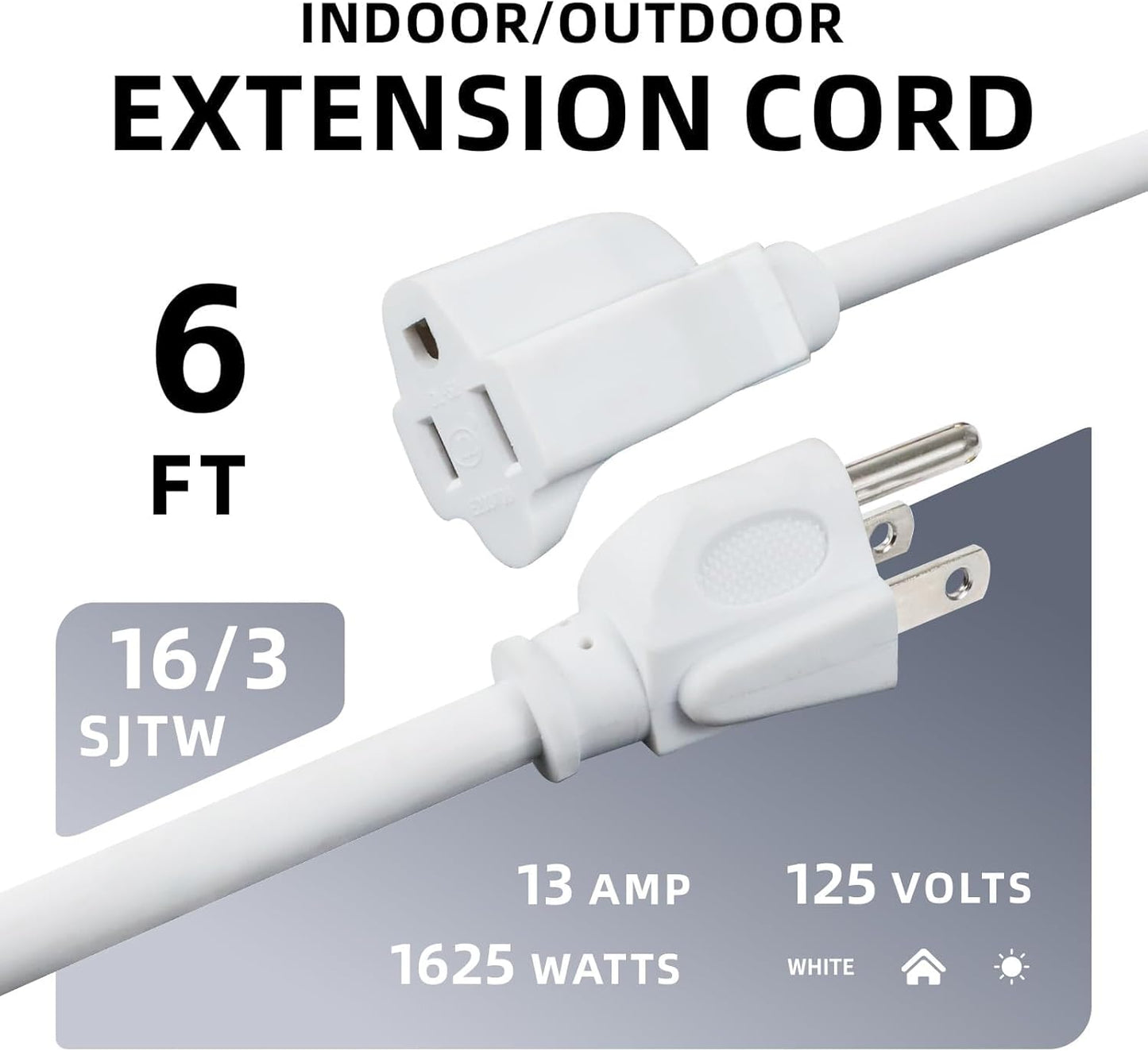 Cable extensión exterior 6ft SJTW 16/3 blanco enchufe tierra UL