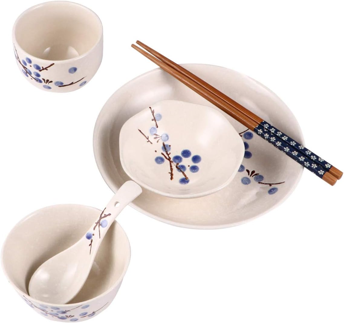 Set 6 Pzas Vajilla Cerámica Japonesa Diseño Floral