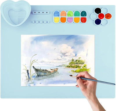 Tapete pintura silicona para niños con taza paleta 20x16pulg
