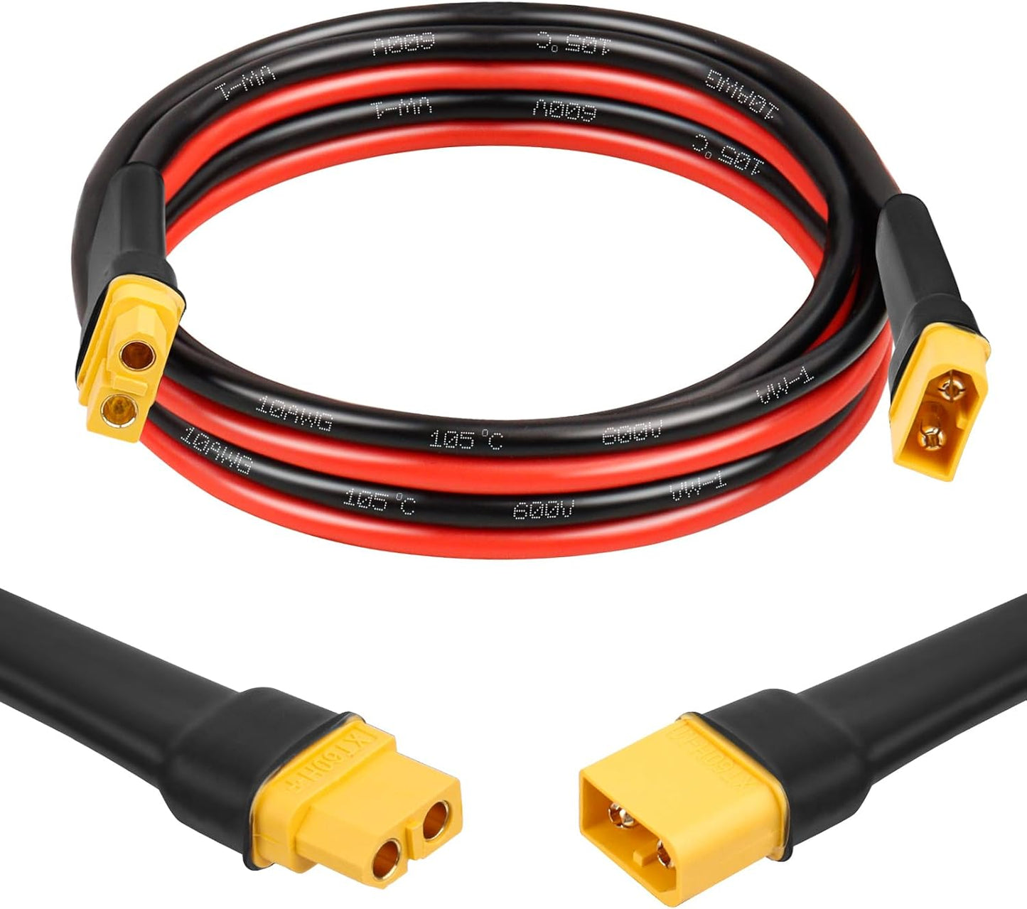 Cable XT60 10AWG 6ft conector macho a hembra para batería RC