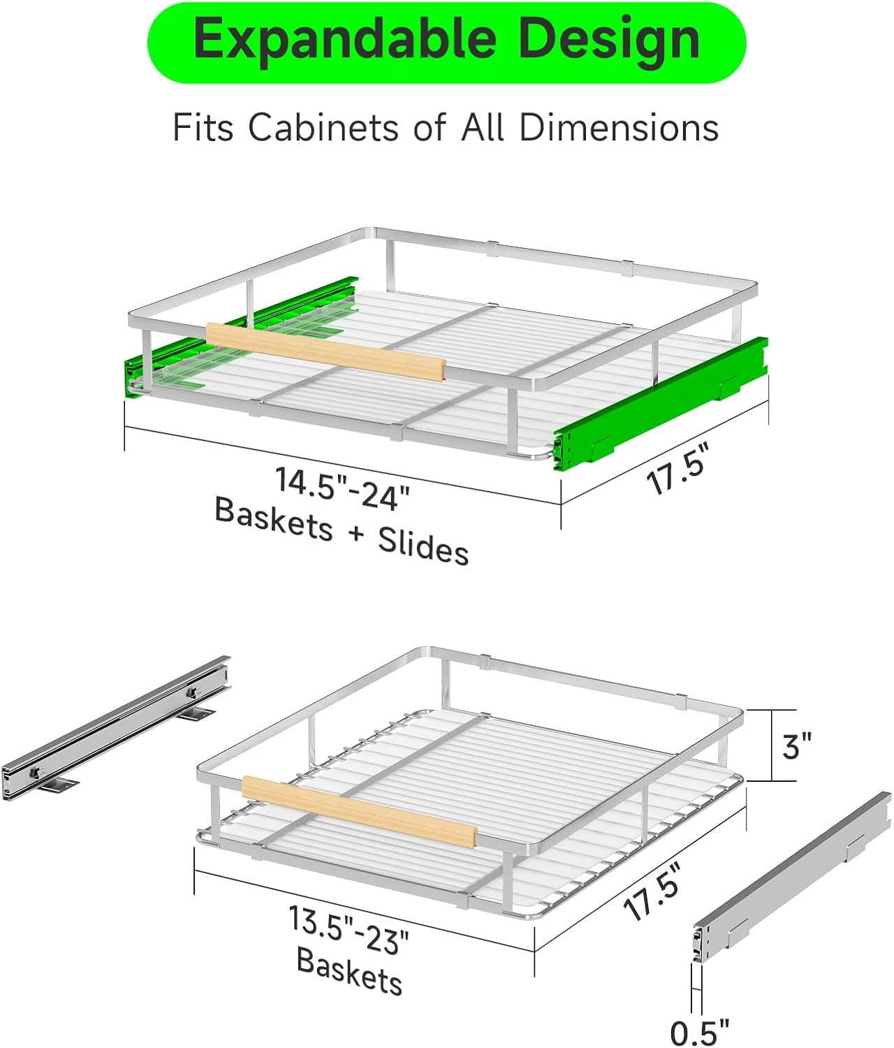 Cajones extensibles acero inox mediano set 2 14.5-24"