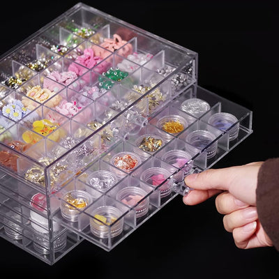 Caja organizadora 72 rejillas acrílico 3 cajones transparente